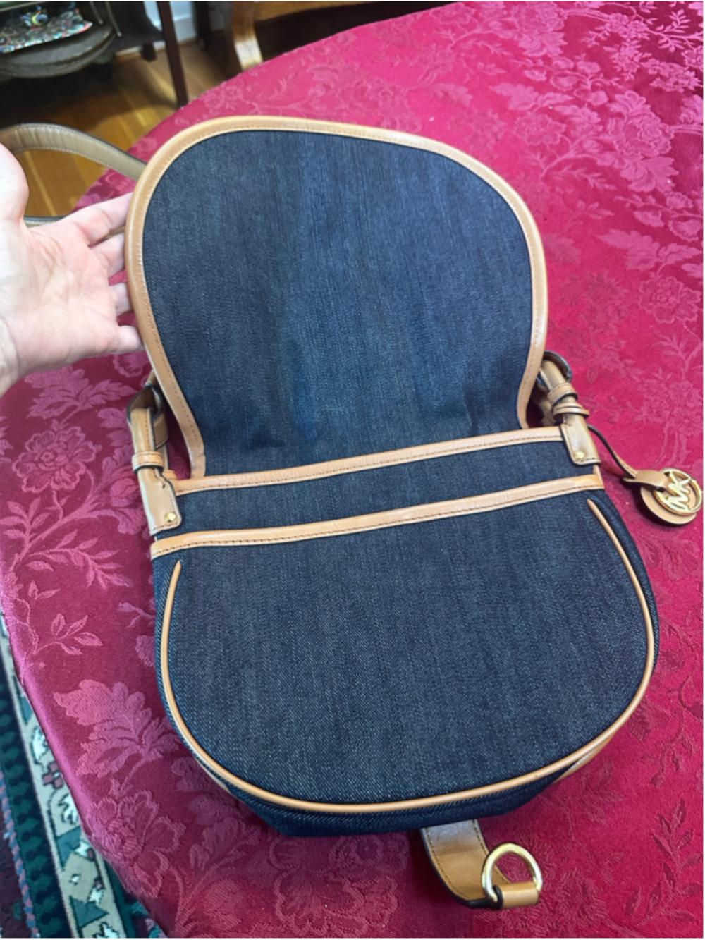 Michael Kors Blue Denim & Tan Leather Crossbody Bag - Picture 6 of 12